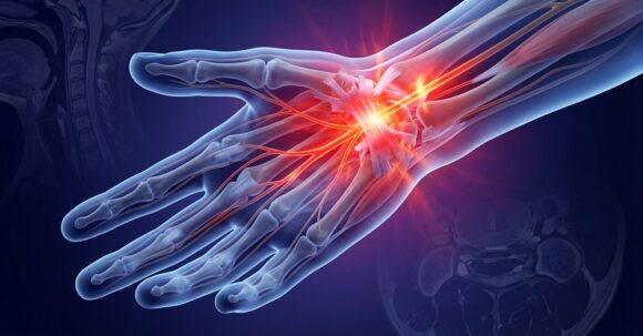 3D rendered image of the anatomy of a hand and wrist